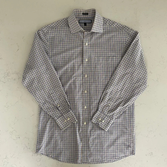 Tommy Hilfiger Ithaca LS Button Down Check Print Dress Shirt Blue Wht Tan Sz 15 - Picture 12 of 12